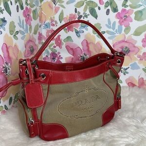 💯Authentic PRADA 
Jacquard Logo Hobo Corda Rosso🍀